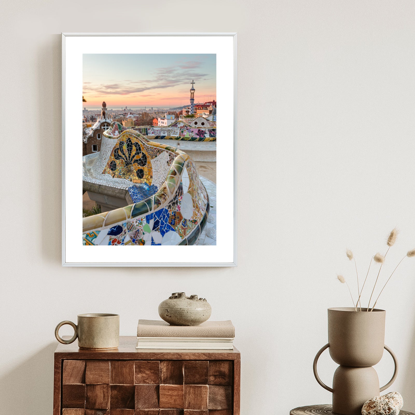 Plakat Wschód Słońca Widziany Z Park Guell W Barcelonie Rama Aluminiowa Kolor Czarny