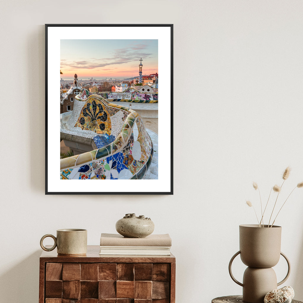 Plakat Wschód Słońca Widziany Z Park Guell W Barcelonie Rama Aluminiowa Kolor Czarny