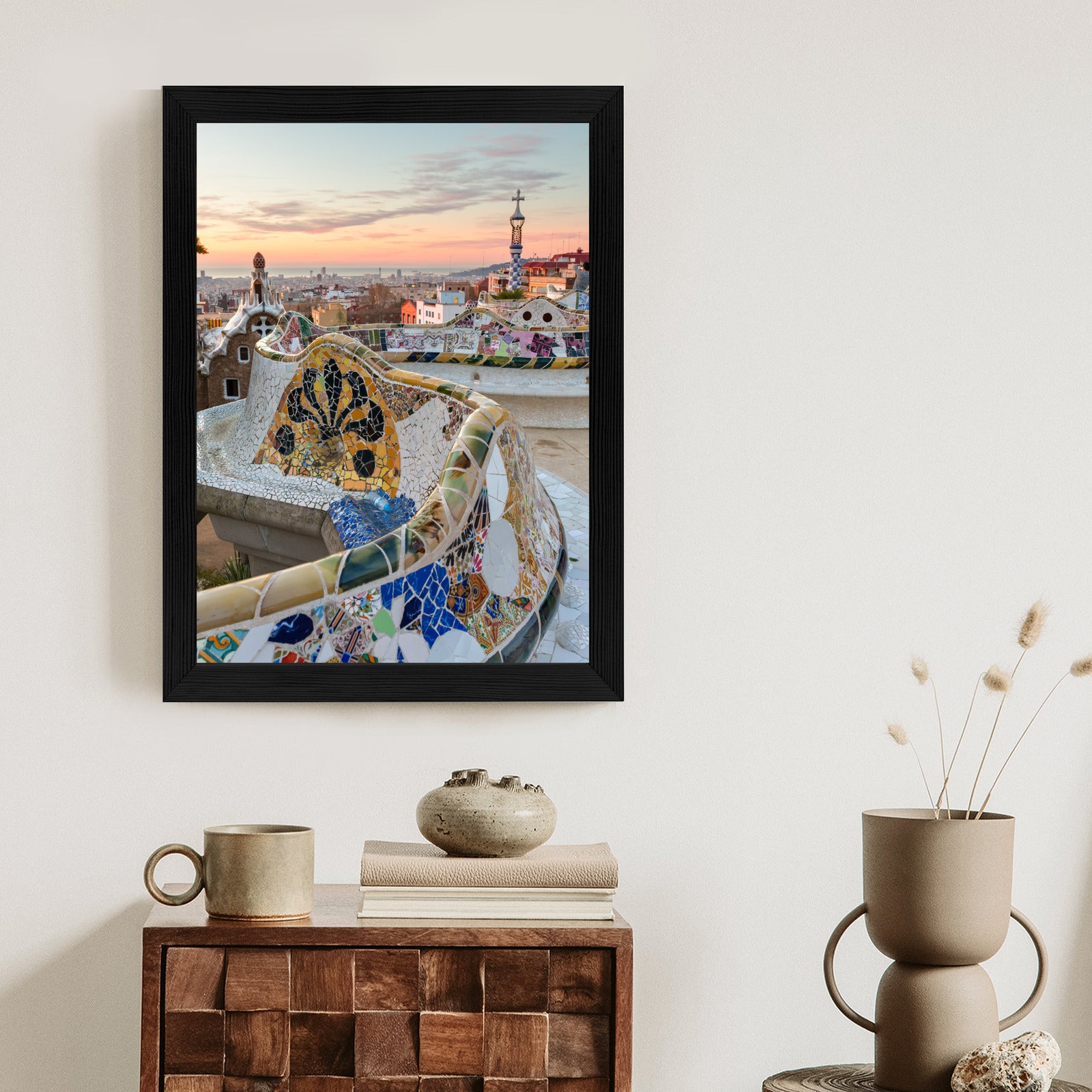 Plakat Wschód Słońca Widziany Z Park Guell W Barcelonie Rama Aluminiowa Kolor Czarny