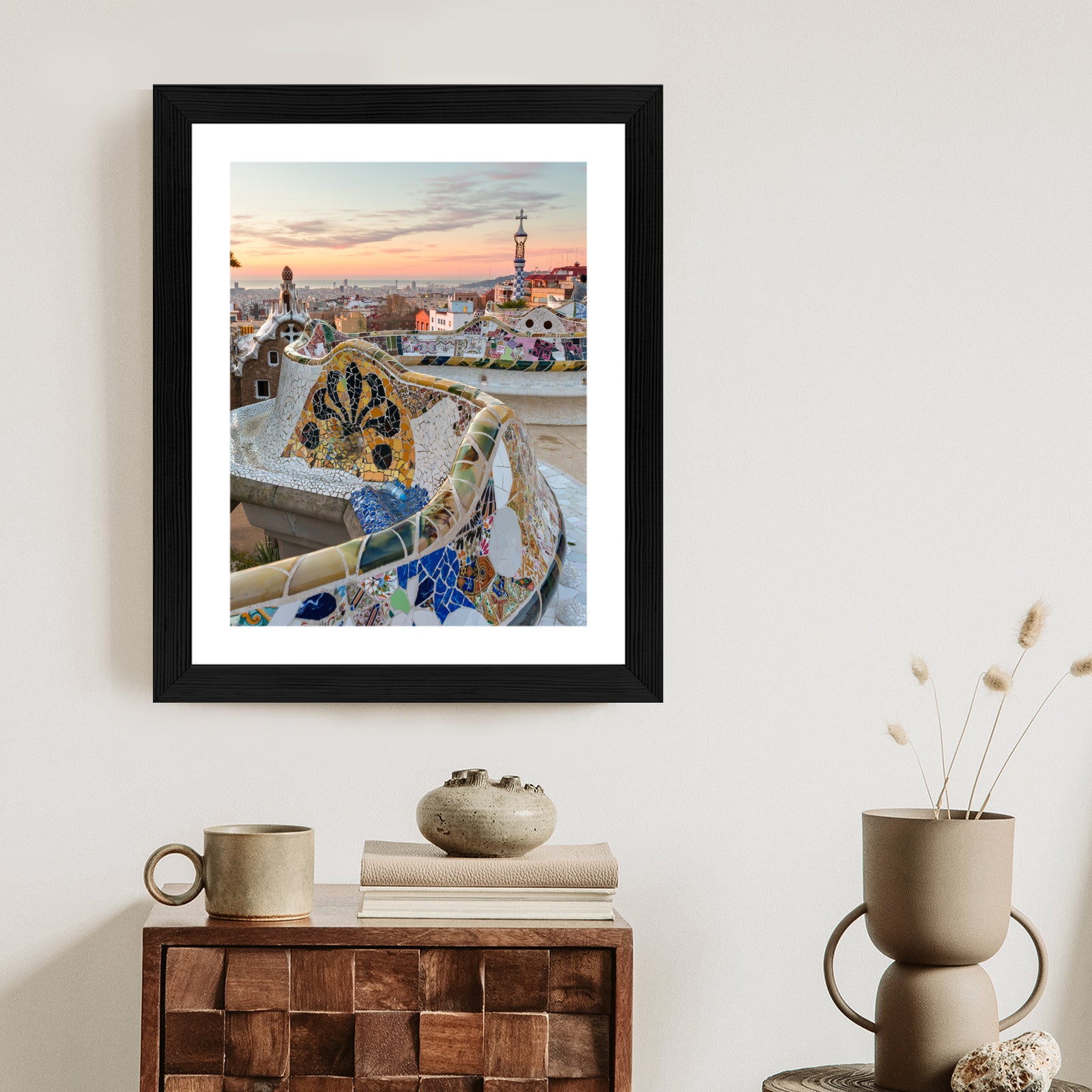 Plakat Wschód Słońca Widziany Z Park Guell W Barcelonie Rama Aluminiowa Kolor Czarny