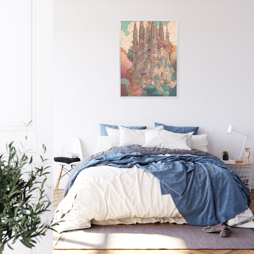 Plakat Sagrada Familia Kolorowa Ilustracja Rama Aluminiowa Kolor Czarny
