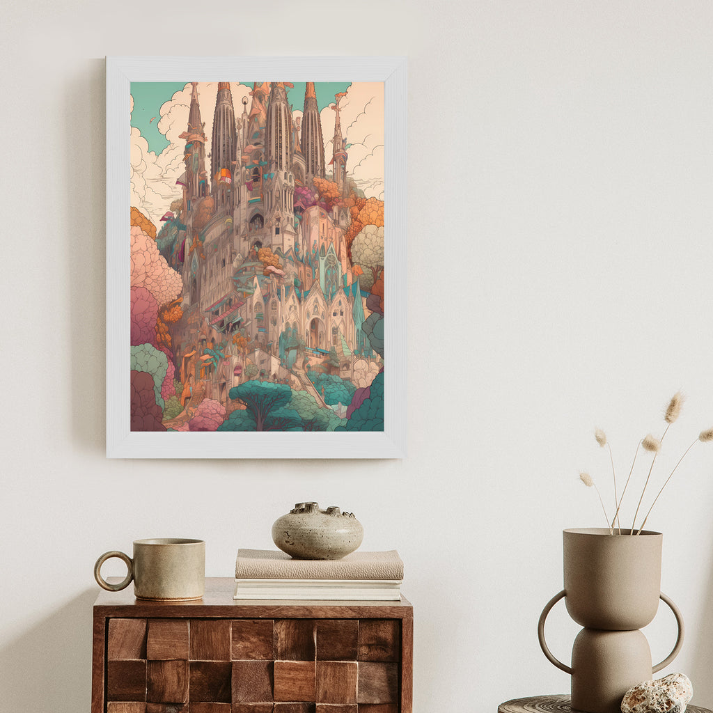 Plakat Sagrada Familia Kolorowa Ilustracja Rama Aluminiowa Kolor Czarny