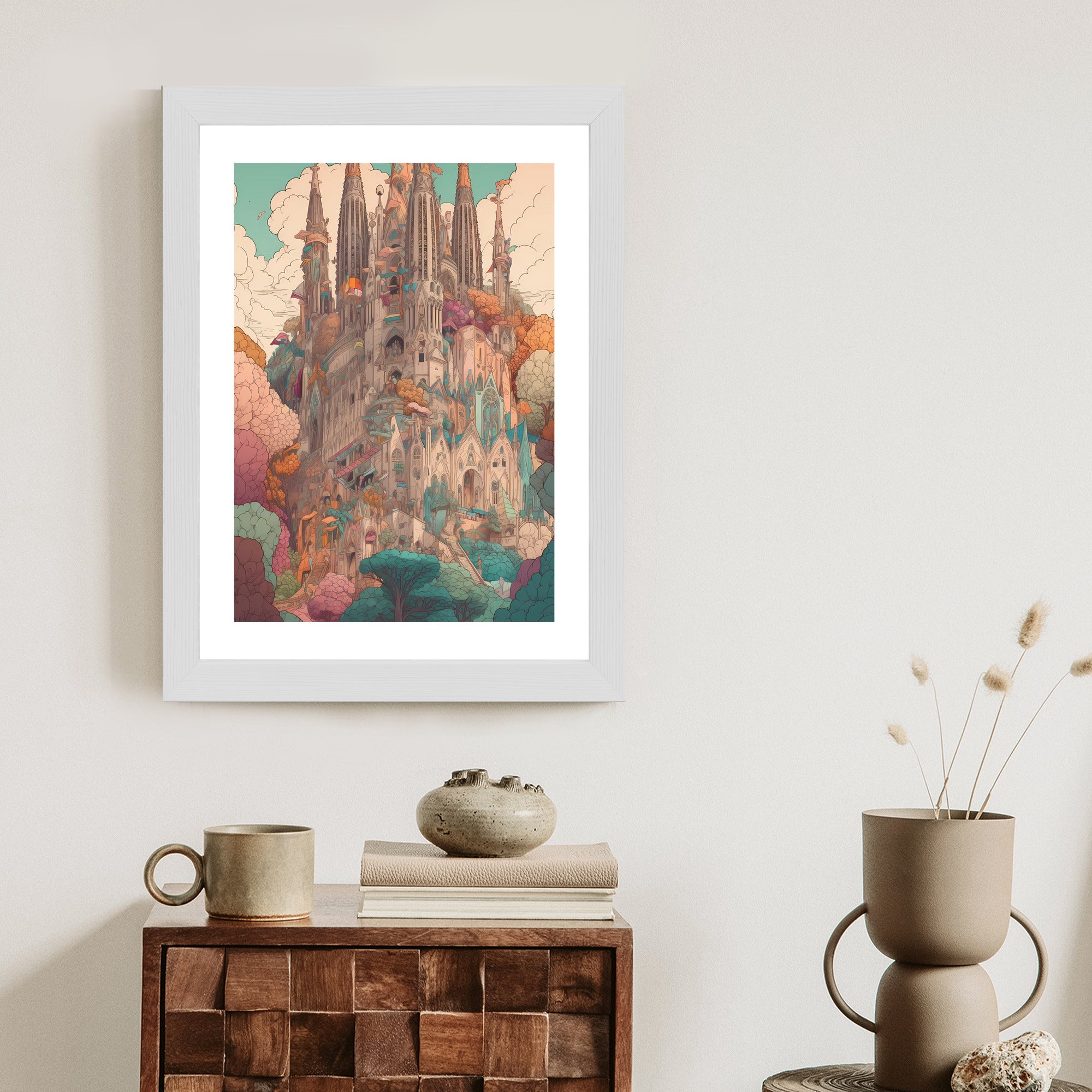 Plakat Sagrada Familia Kolorowa Ilustracja Rama Aluminiowa Kolor Czarny