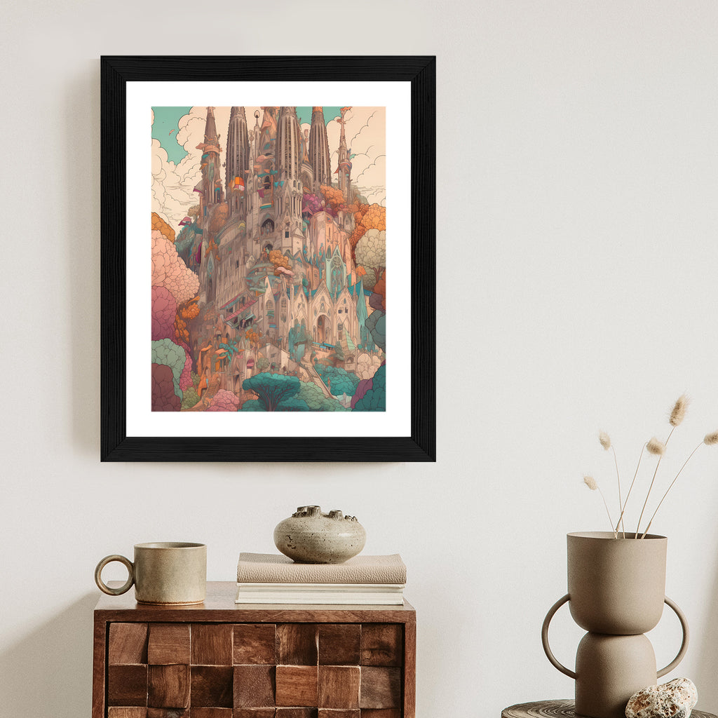 Plakat Sagrada Familia Kolorowa Ilustracja Rama Aluminiowa Kolor Czarny
