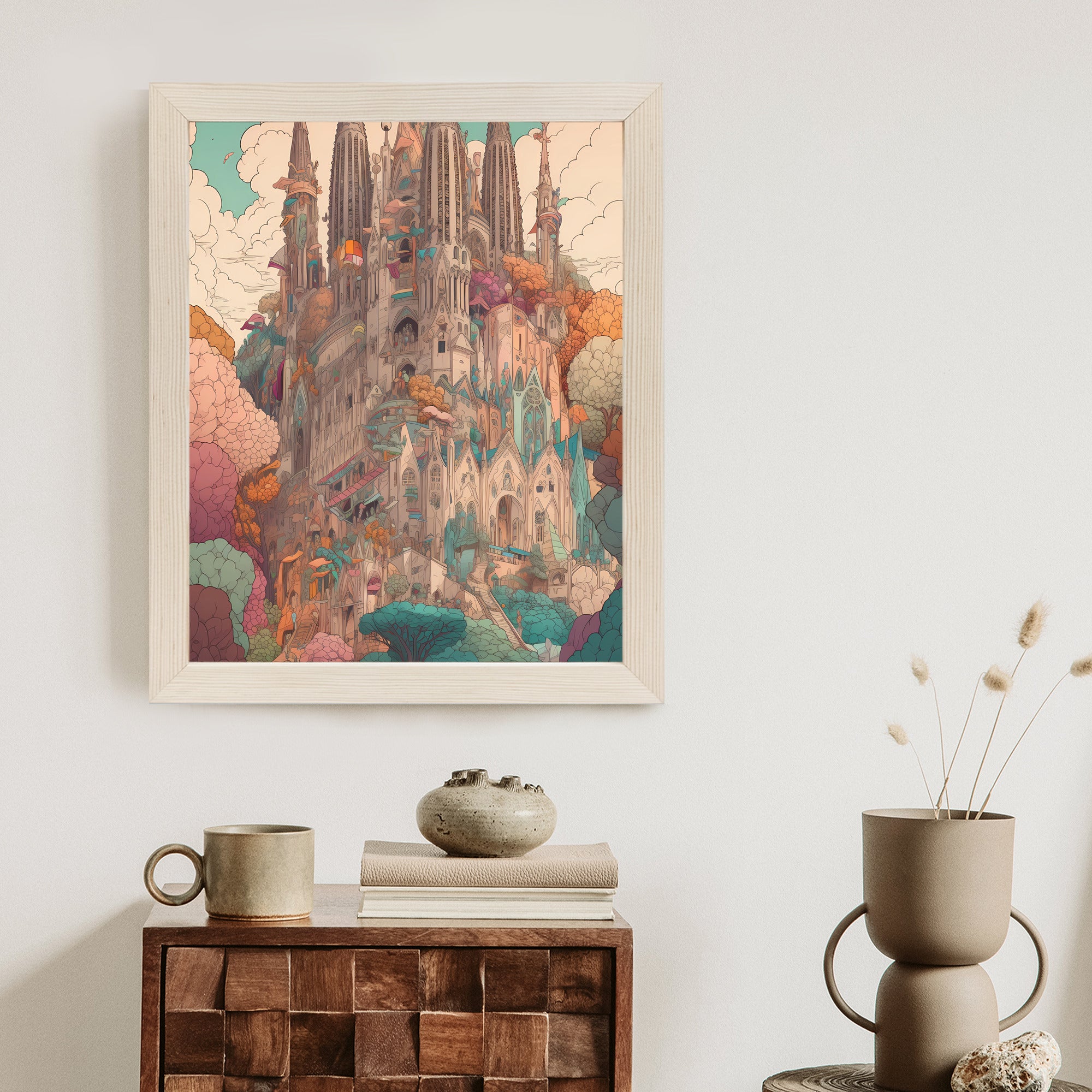 Plakat Sagrada Familia Kolorowa Ilustracja Rama Aluminiowa Kolor Czarny