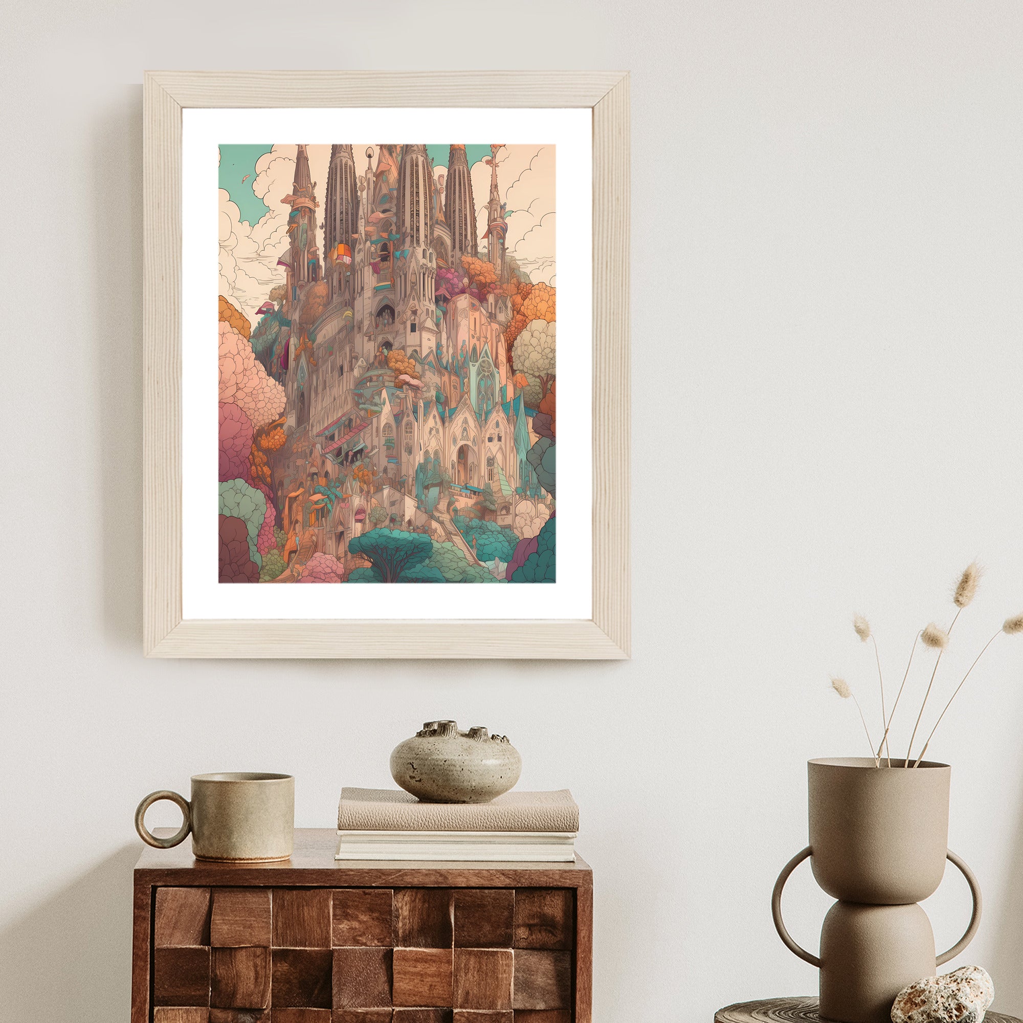 Plakat Sagrada Familia Kolorowa Ilustracja Rama Aluminiowa Kolor Czarny