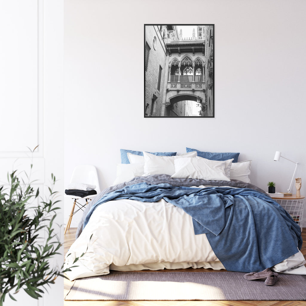 Plakat Czarno Biała Dzielnica Gotycka W Barcelonie Rama Aluminiowa Kolor Czarny
