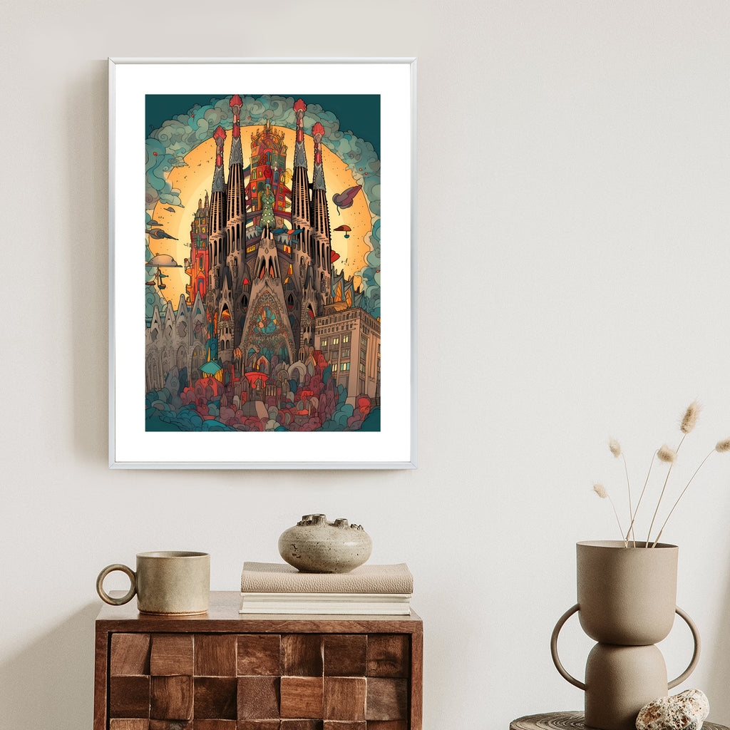 Plakat Abstrakcyjna Koncepcja Kościoła Sagrada Familia Rama Aluminiowa Kolor Czarny