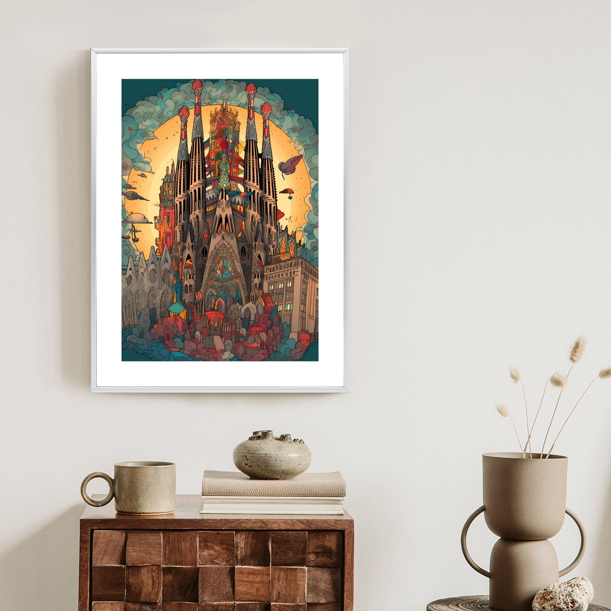 Plakat Abstrakcyjna Koncepcja Kościoła Sagrada Familia Rama Aluminiowa Kolor Czarny