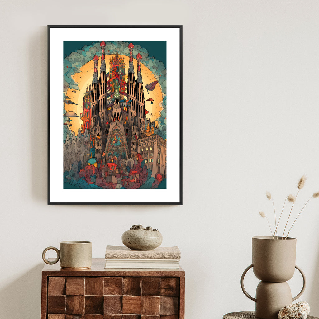 Plakat Abstrakcyjna Koncepcja Kościoła Sagrada Familia Rama Aluminiowa Kolor Czarny