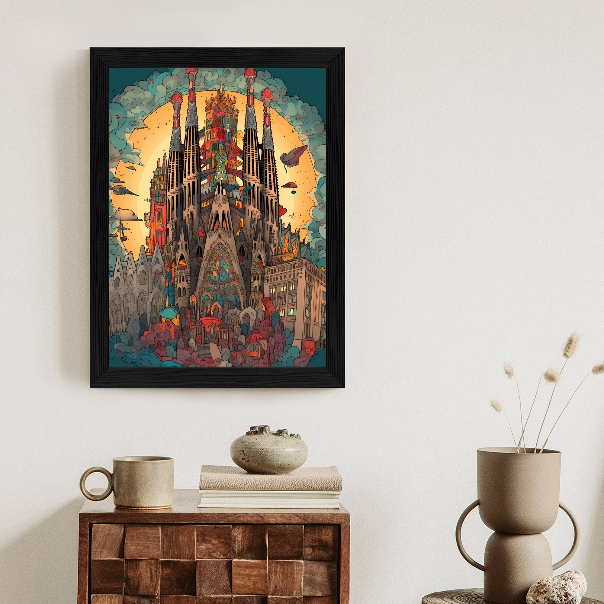 Plakat Abstrakcyjna Koncepcja Kościoła Sagrada Familia Rama Aluminiowa Kolor Czarny