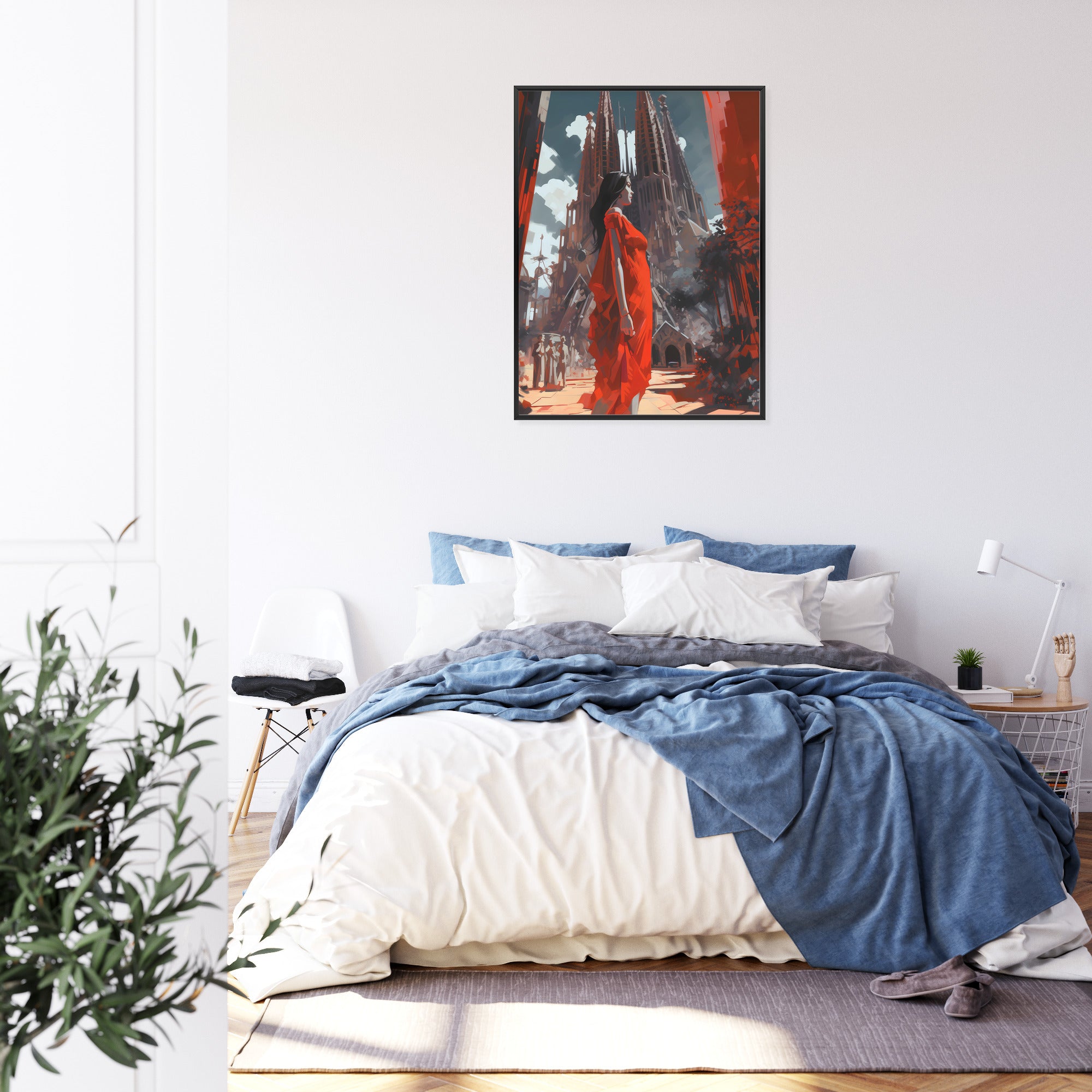 Plakat Kobieta W Czerwonej Sukience W Barcelonie Rama Aluminiowa Kolor Czarny