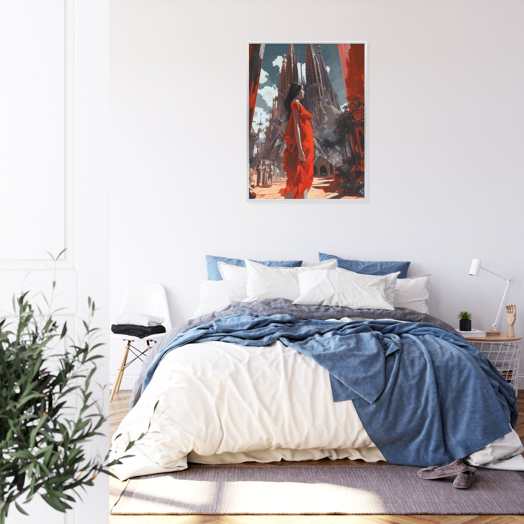 Plakat Kobieta W Czerwonej Sukience W Barcelonie Rama Aluminiowa Kolor Czarny