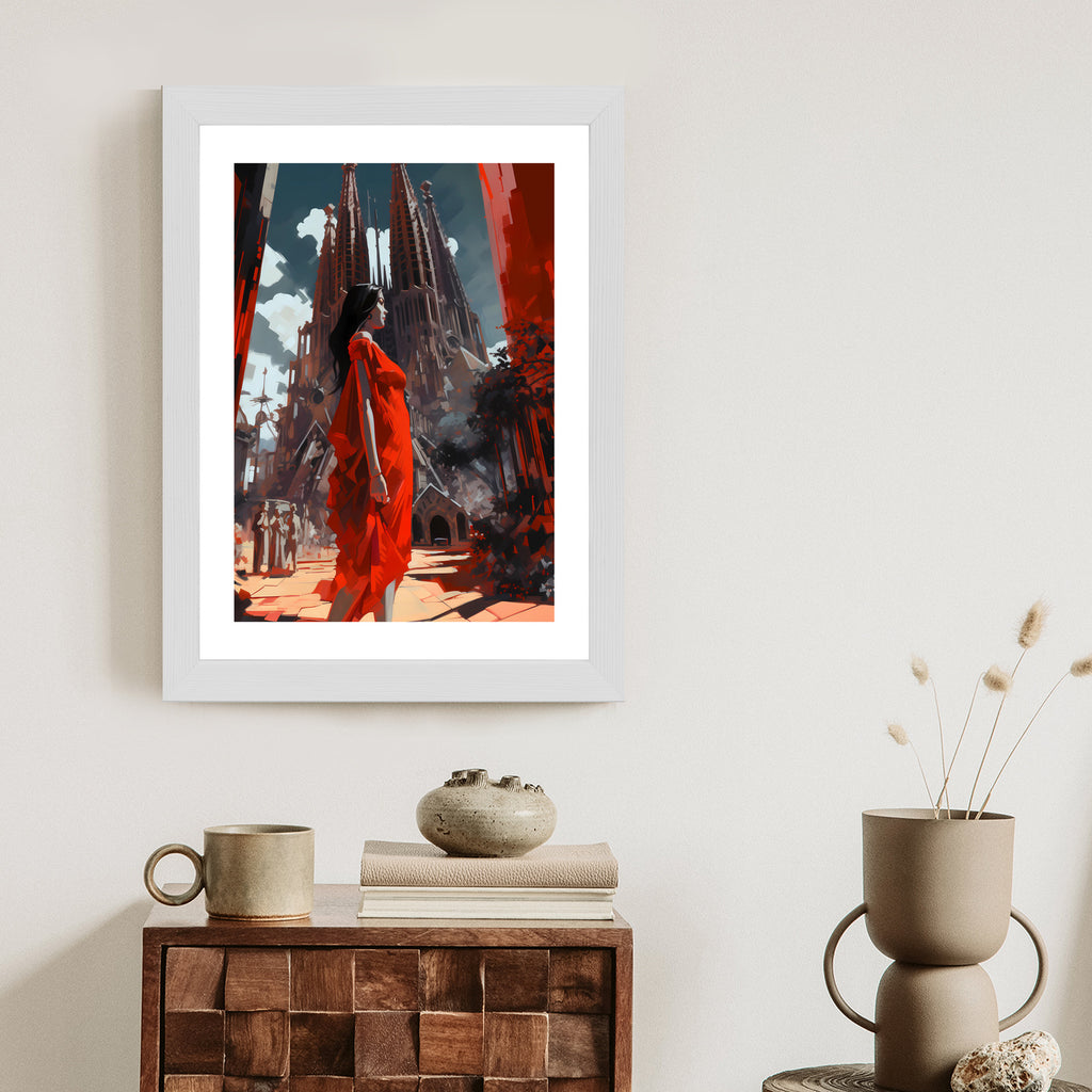 Plakat Kobieta W Czerwonej Sukience W Barcelonie Rama Aluminiowa Kolor Czarny