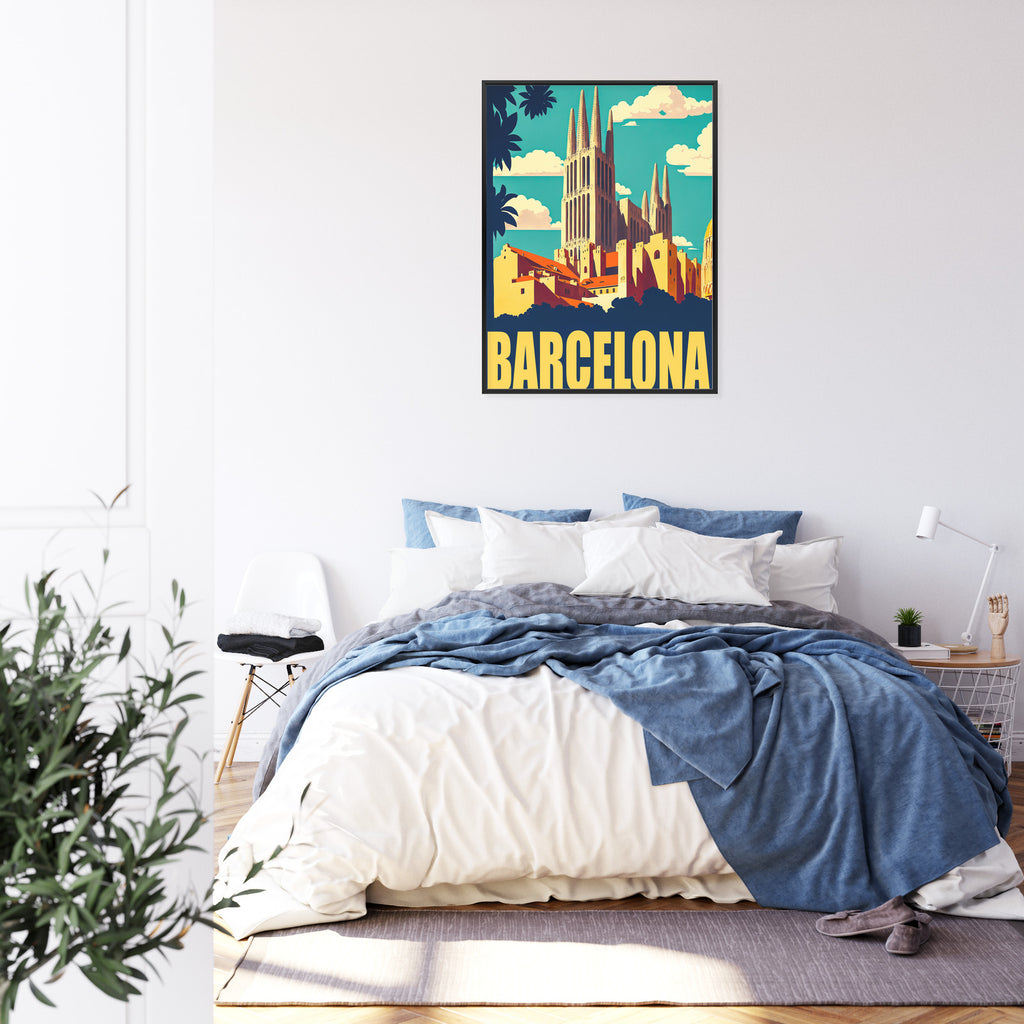 Plakat Napis Barcelona Z Sagrada Familia W Tle Rama Aluminiowa Kolor Czarny