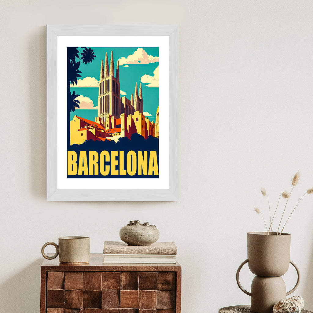 Plakat Napis Barcelona Z Sagrada Familia W Tle Rama Aluminiowa Kolor Czarny