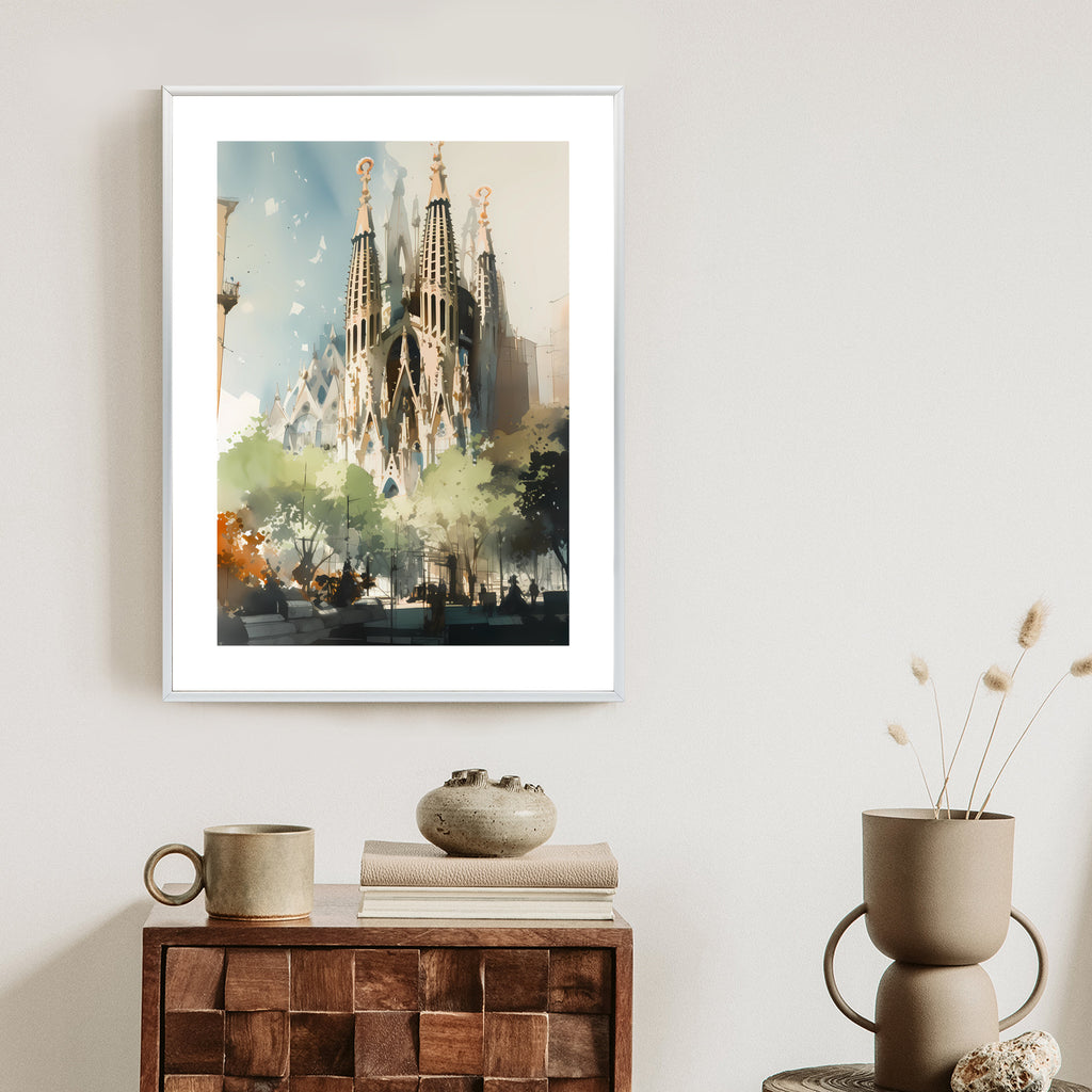 Plakat Abstrakcyjna Ilustracja Kościół Sagrada Familia Rama Aluminiowa Kolor Czarny