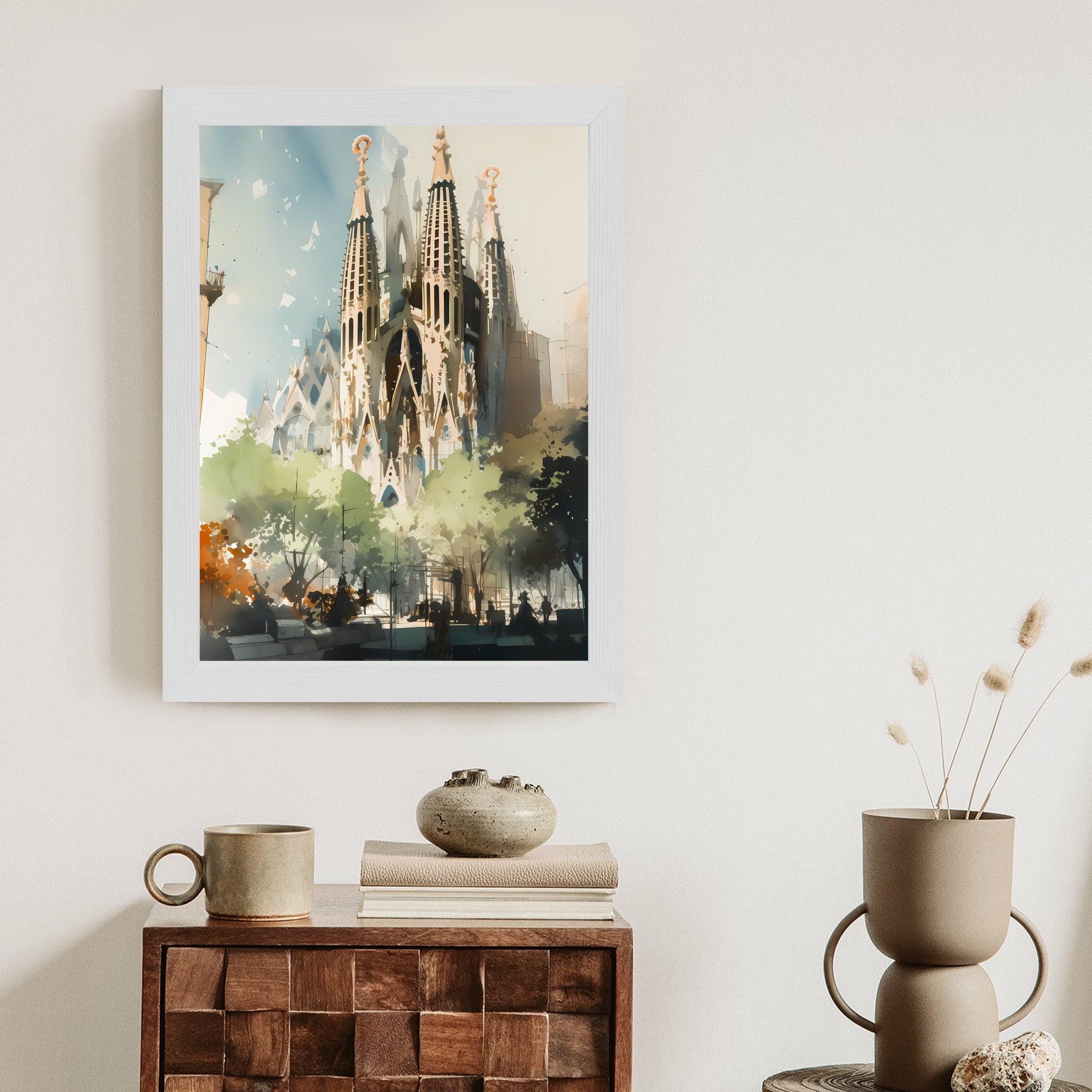 Plakat Abstrakcyjna Ilustracja Kościół Sagrada Familia Rama Aluminiowa Kolor Czarny