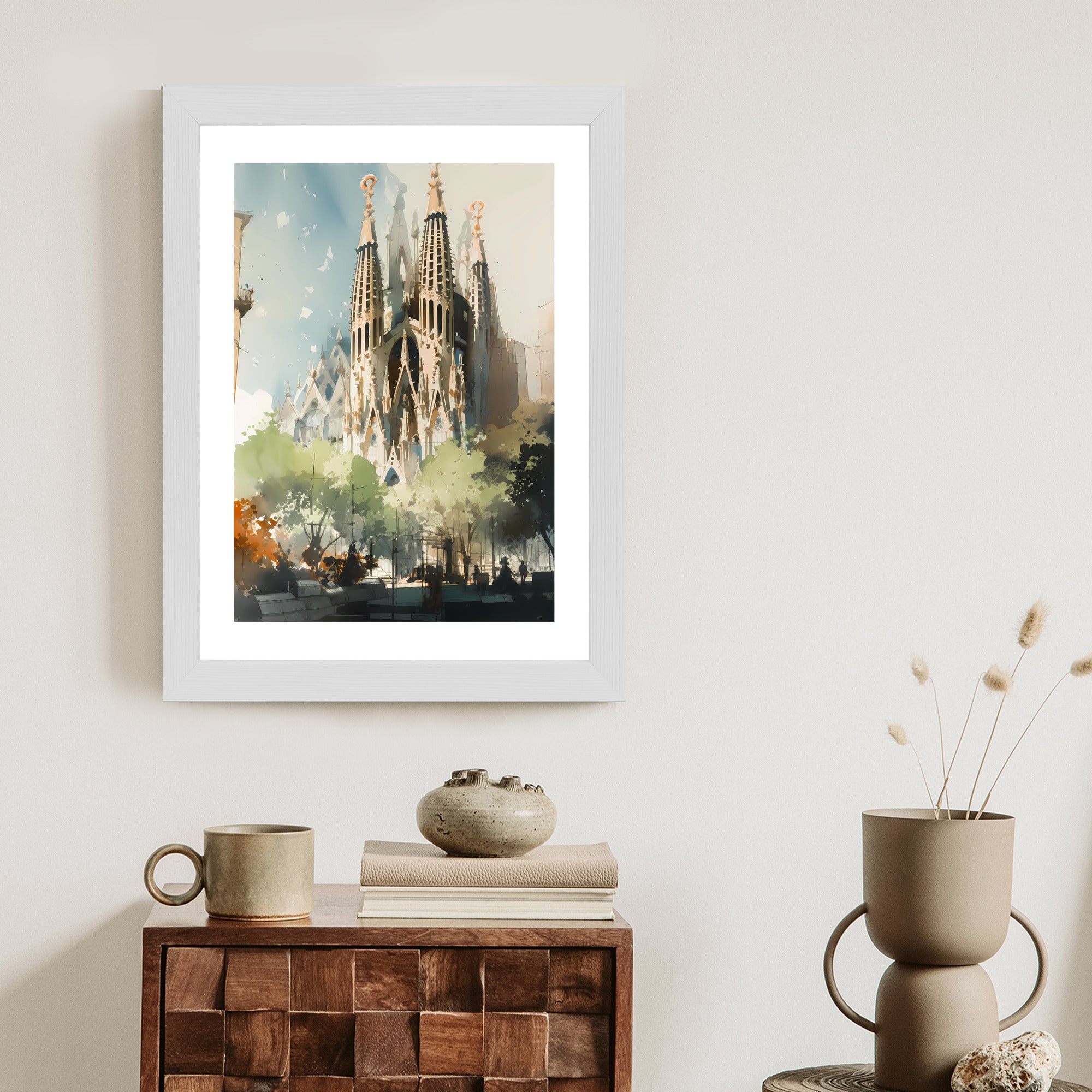 Plakat Abstrakcyjna Ilustracja Kościół Sagrada Familia Rama Aluminiowa Kolor Czarny