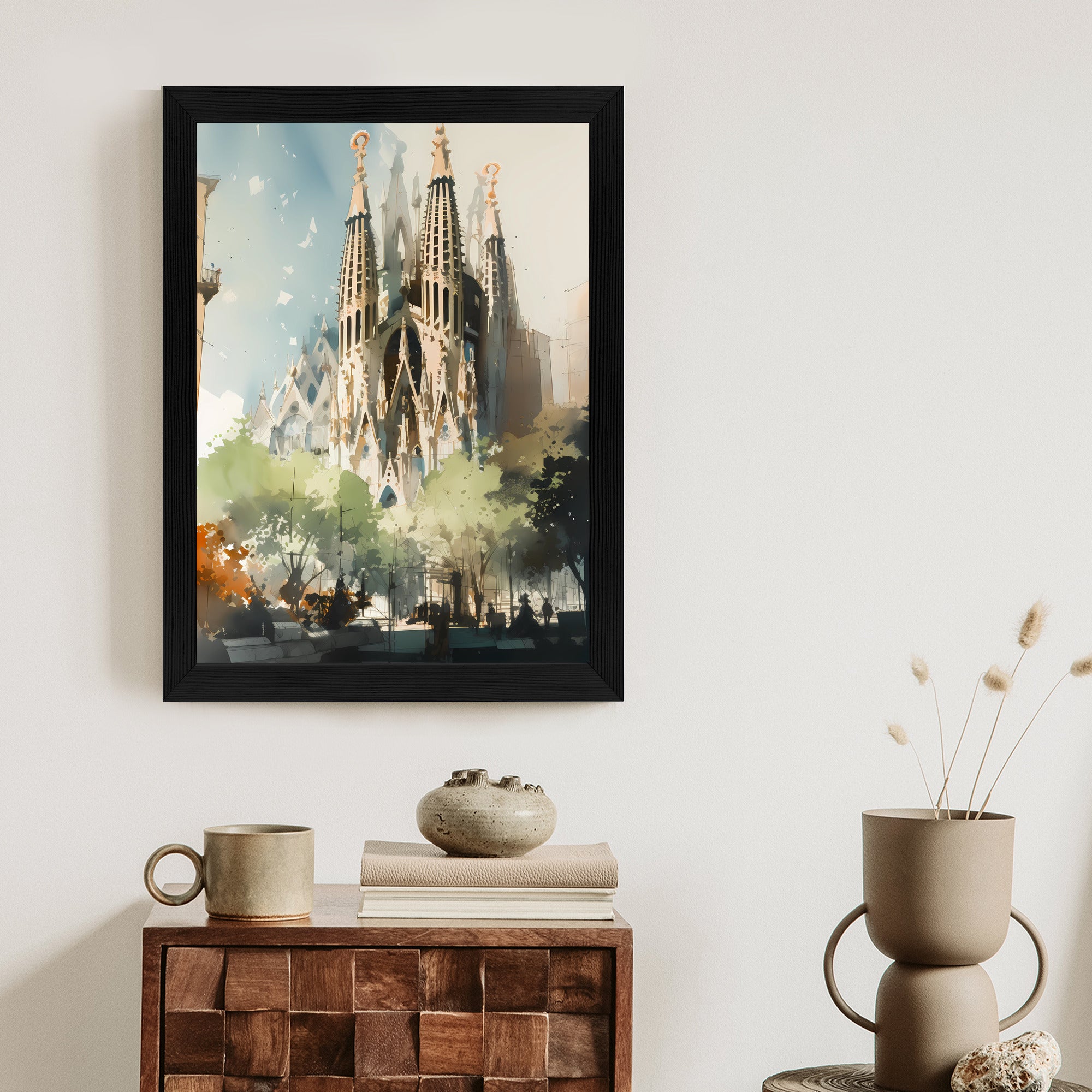 Plakat Abstrakcyjna Ilustracja Kościół Sagrada Familia Rama Aluminiowa Kolor Czarny