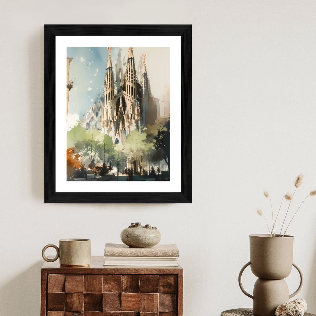 Plakat Abstrakcyjna Ilustracja Kościół Sagrada Familia Rama Aluminiowa Kolor Czarny