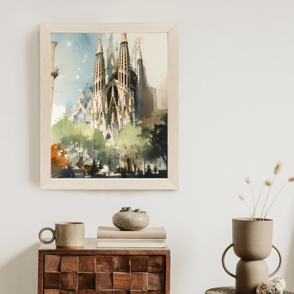 Plakat Abstrakcyjna Ilustracja Kościół Sagrada Familia Rama Aluminiowa Kolor Czarny