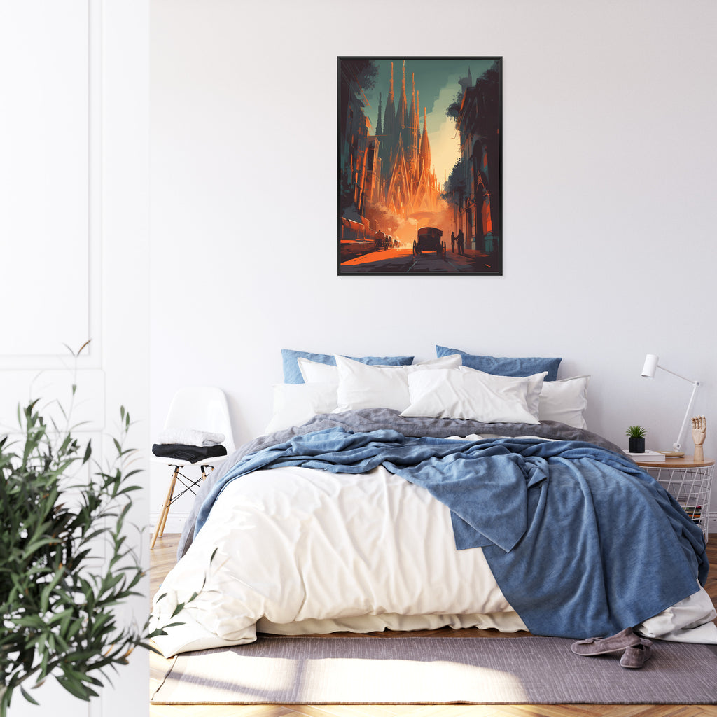 Plakat Kościół Sagrada Familia I Zachód Słońca Rama Aluminiowa Kolor Czarny