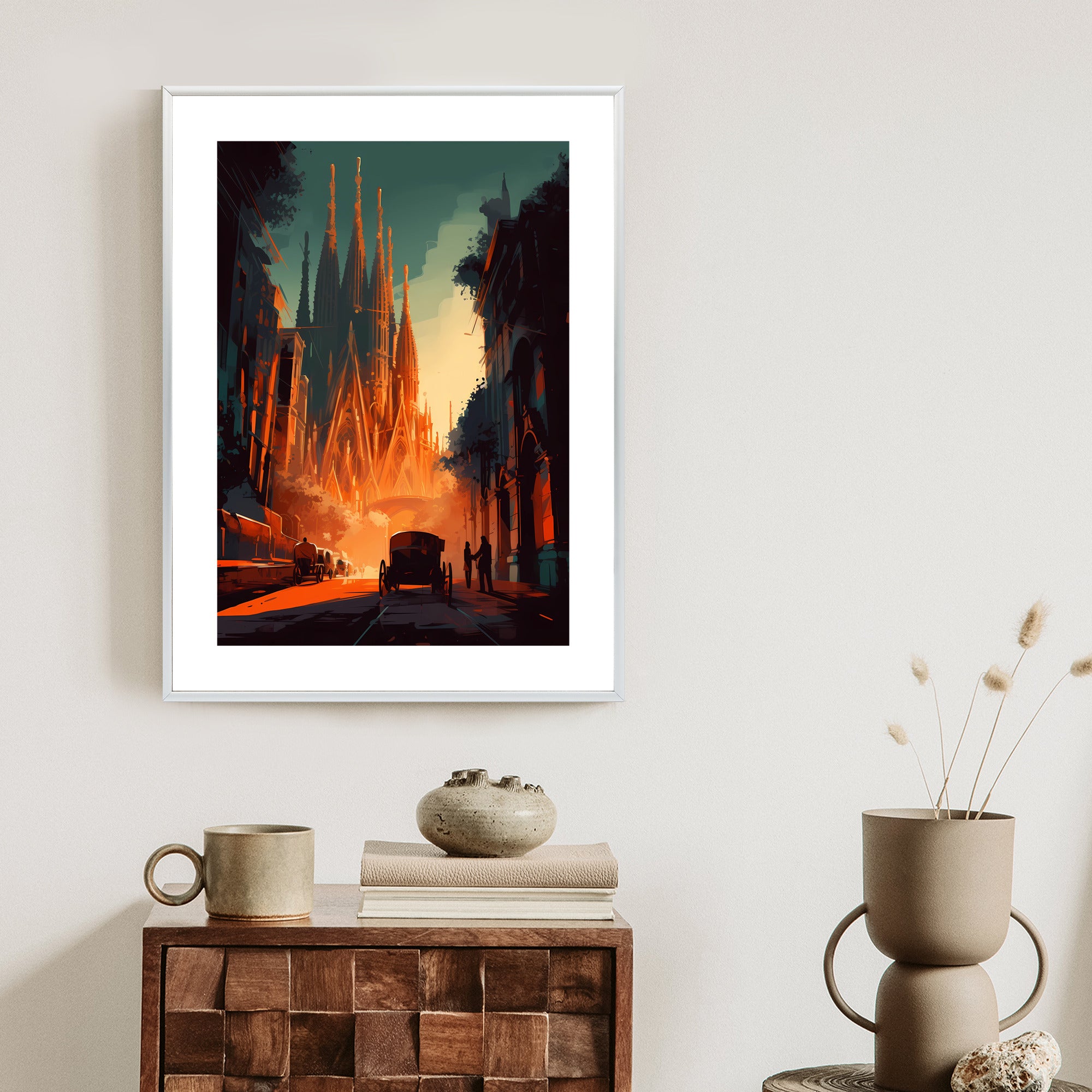 Plakat Kościół Sagrada Familia I Zachód Słońca Rama Aluminiowa Kolor Czarny