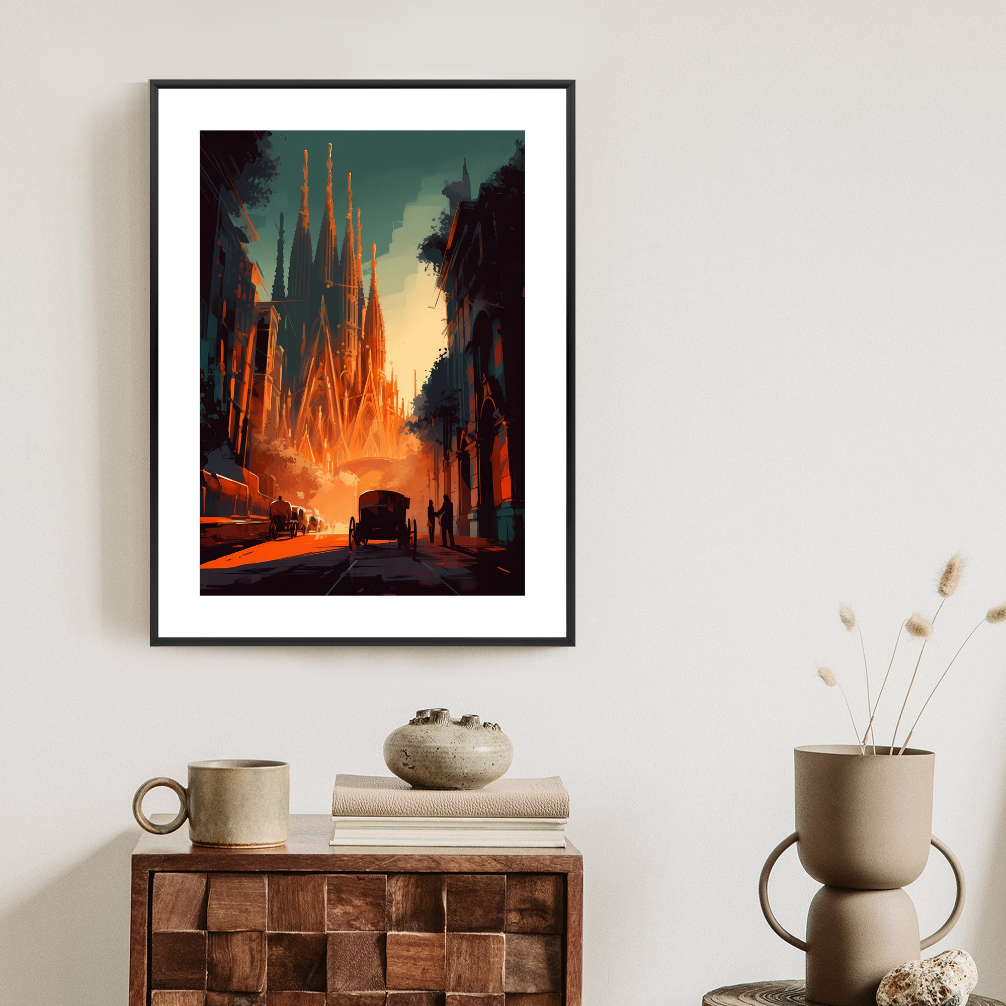 Plakat Kościół Sagrada Familia I Zachód Słońca Rama Aluminiowa Kolor Czarny
