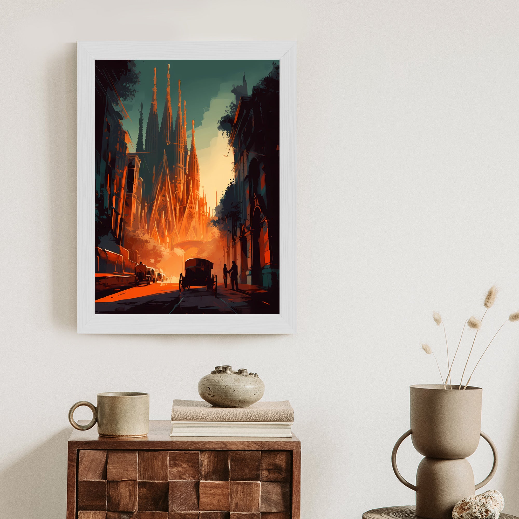 Plakat Kościół Sagrada Familia I Zachód Słońca Rama Aluminiowa Kolor Czarny