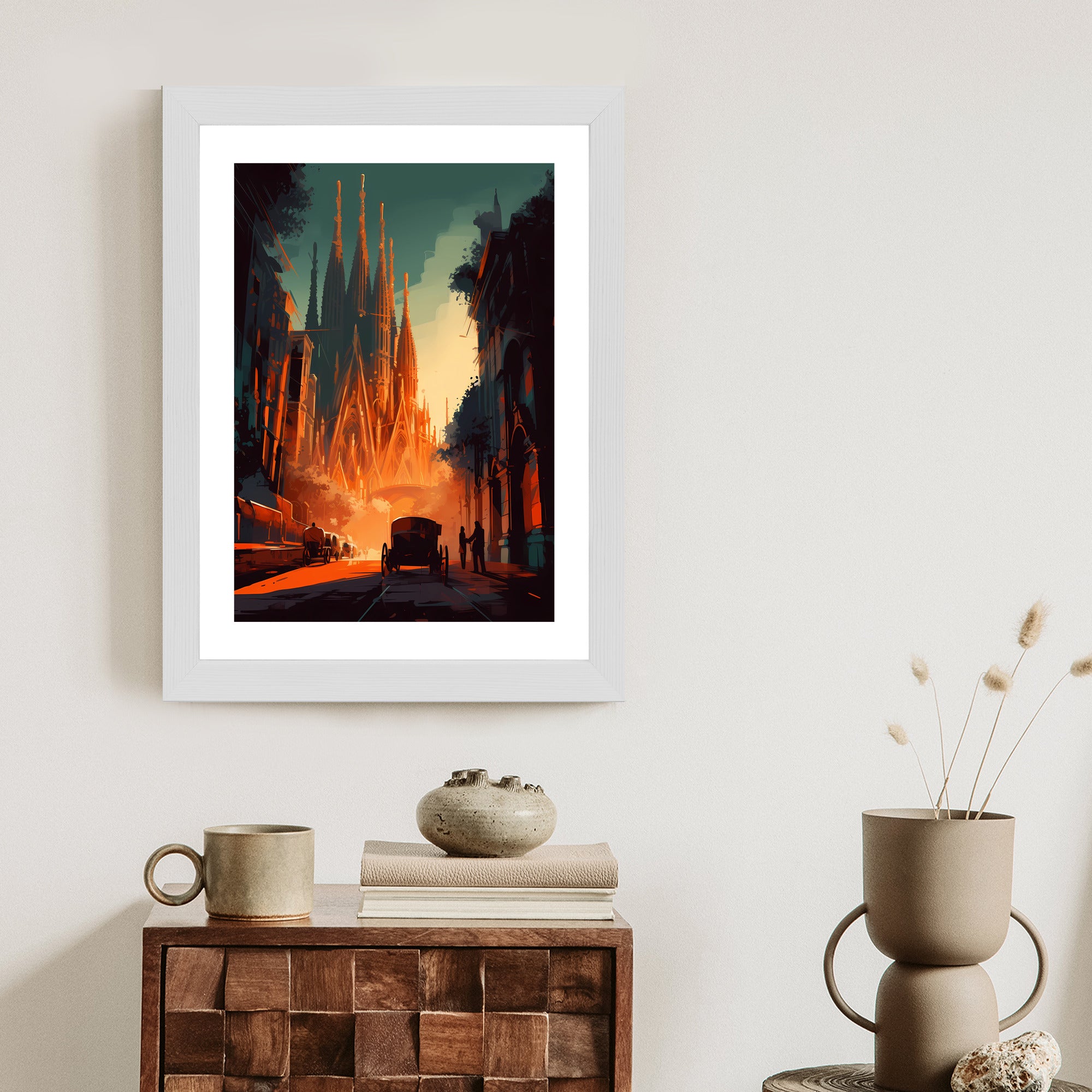 Plakat Kościół Sagrada Familia I Zachód Słońca Rama Aluminiowa Kolor Czarny