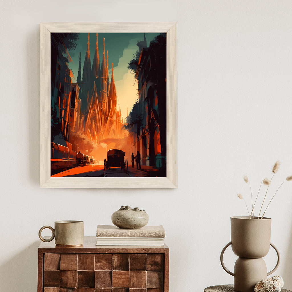 Plakat Kościół Sagrada Familia I Zachód Słońca Rama Aluminiowa Kolor Czarny