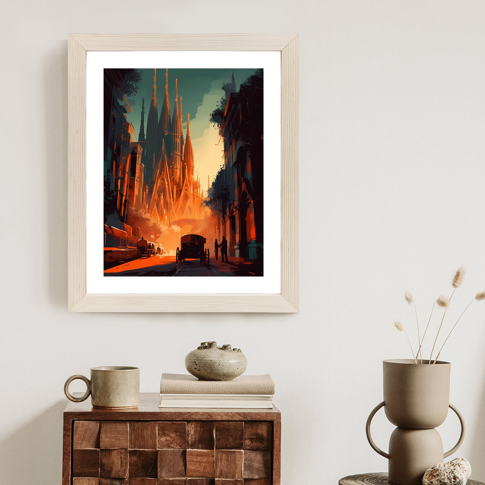 Plakat Kościół Sagrada Familia I Zachód Słońca Rama Aluminiowa Kolor Czarny