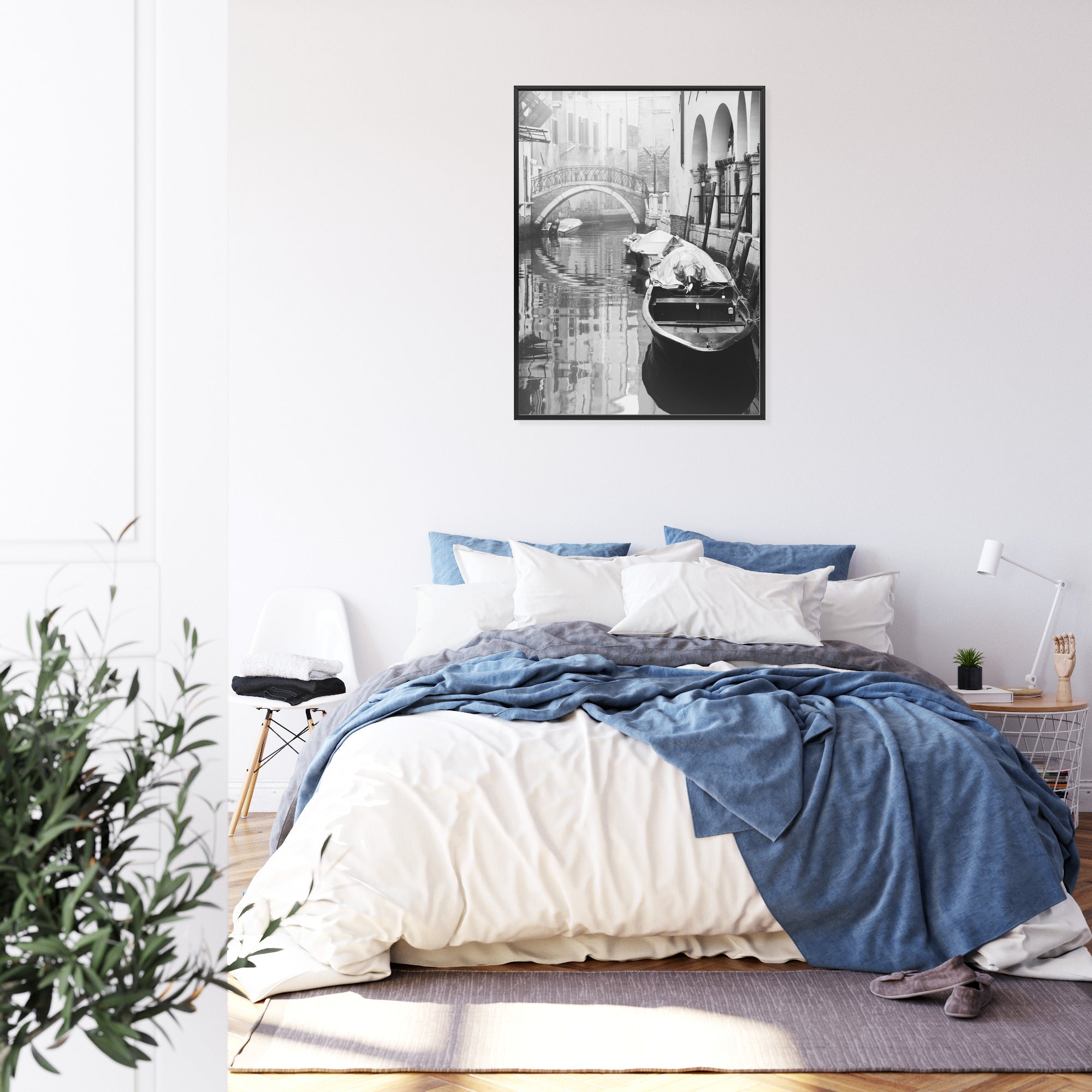 Plakat Włoska Wenecja Z Gondolami W Czerni I Bieli Rama Aluminiowa Kolor Czarny