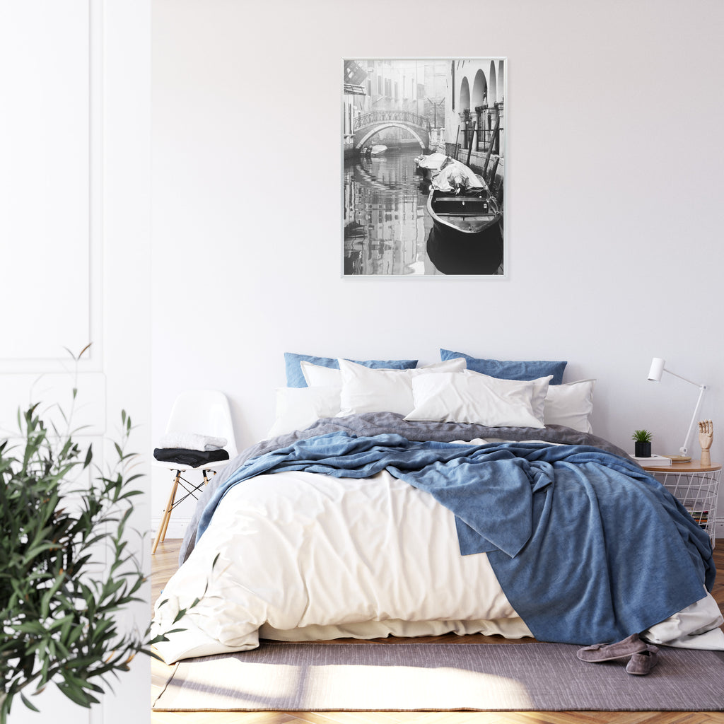 Plakat Włoska Wenecja Z Gondolami W Czerni I Bieli Rama Aluminiowa Kolor Czarny