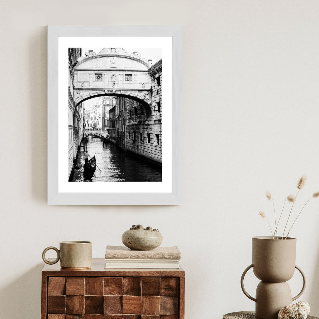 Plakat Gondola Na Czarno Białym Weneckim Kanale Rama Aluminiowa Kolor Czarny