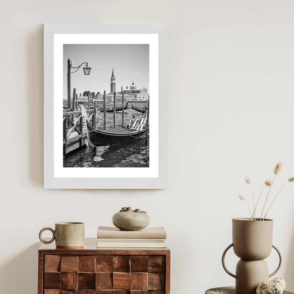 Plakat Gondola W Czarno Białej Wenecji Rama Aluminiowa Kolor Czarny