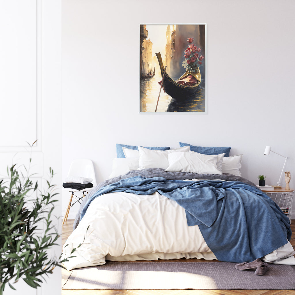 Plakat Gondola Z Bukietem Róż W Wenecji Rama Aluminiowa Kolor Czarny
