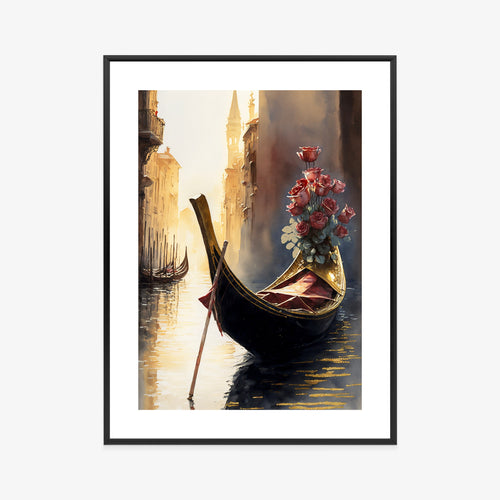 Plakat Gondola Z Bukietem Róż W Wenecji Rama Aluminiowa Kolor Czarny