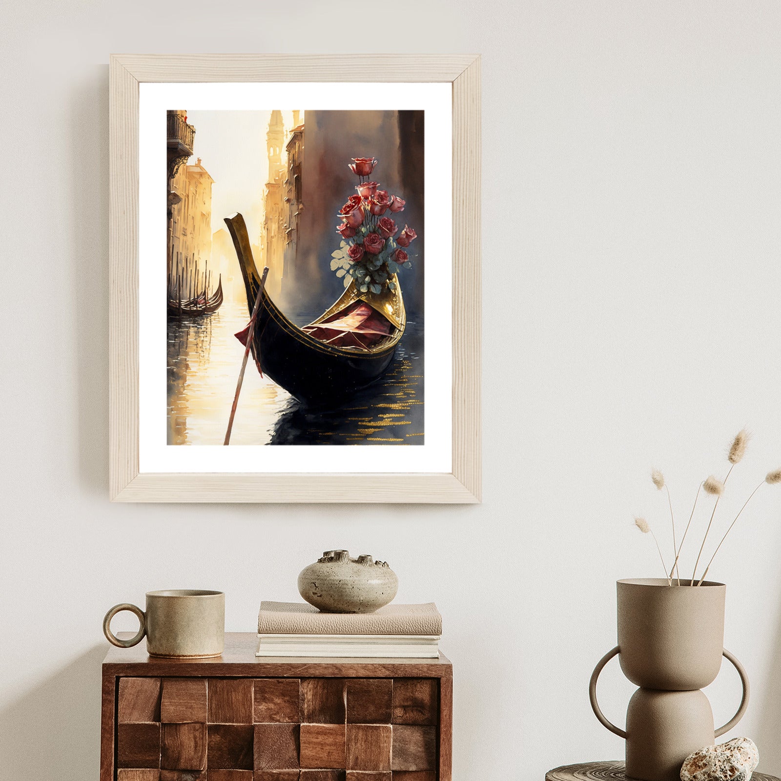 Plakat Gondola Z Bukietem Róż W Wenecji Rama Aluminiowa Kolor Czarny