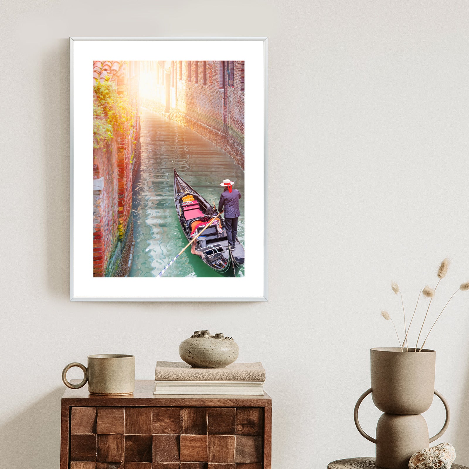 Plakat Gondolier Wenecki Na Zielonych Wodach Kanału Rama Aluminiowa Kolor Czarny