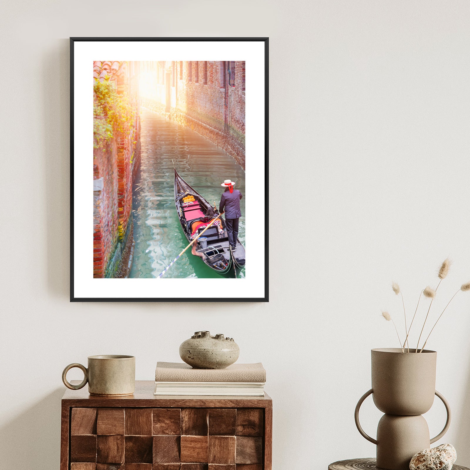 Plakat Gondolier Wenecki Na Zielonych Wodach Kanału Rama Aluminiowa Kolor Czarny