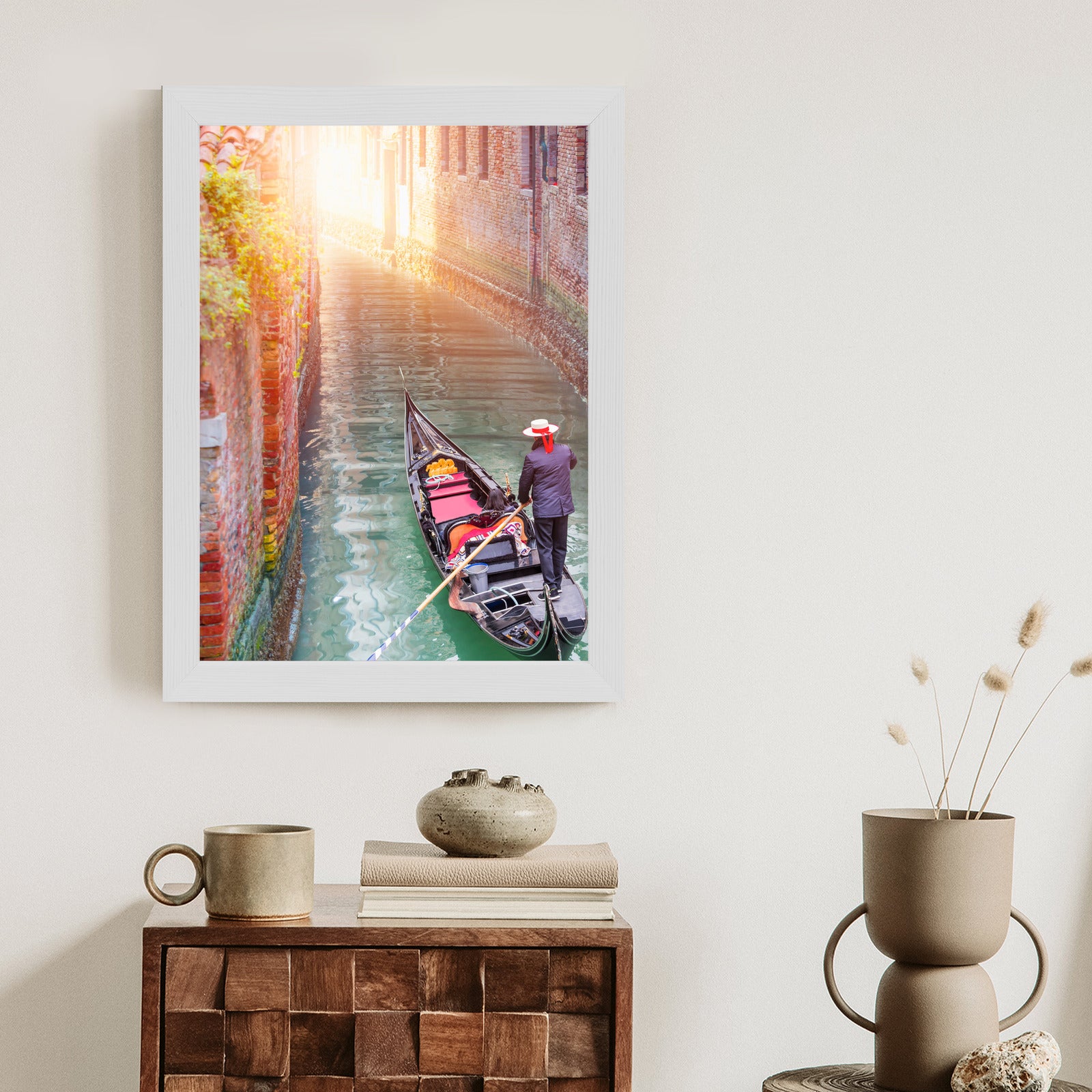 Plakat Gondolier Wenecki Na Zielonych Wodach Kanału Rama Aluminiowa Kolor Czarny
