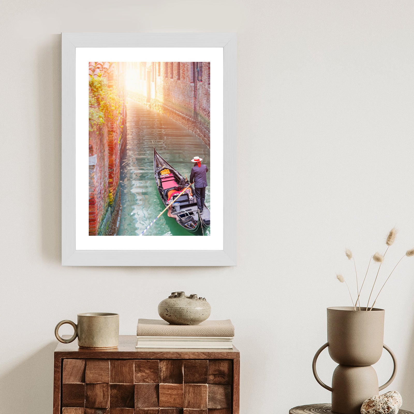 Plakat Gondolier Wenecki Na Zielonych Wodach Kanału Rama Aluminiowa Kolor Czarny
