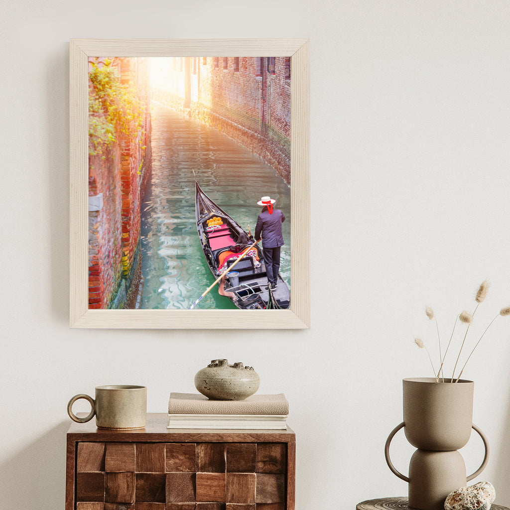 Plakat Gondolier Wenecki Na Zielonych Wodach Kanału Rama Aluminiowa Kolor Czarny