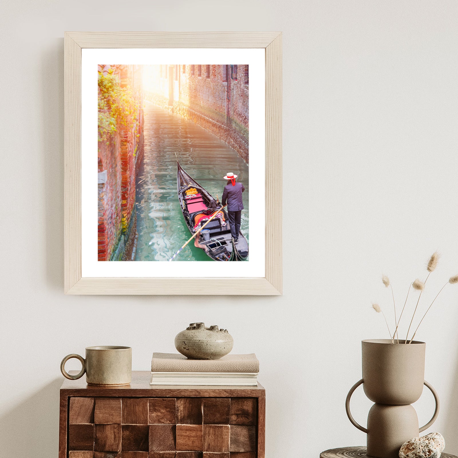 Plakat Gondolier Wenecki Na Zielonych Wodach Kanału Rama Aluminiowa Kolor Czarny