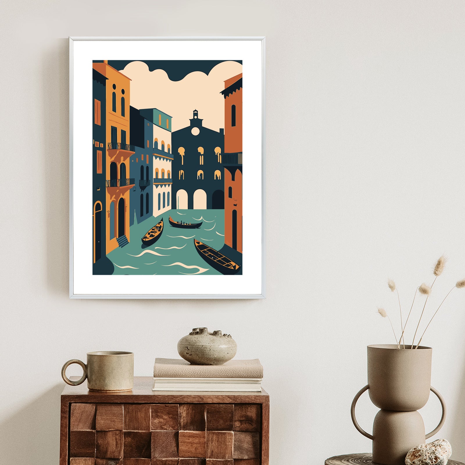 Plakat Canal Grande Z Gondolami W Wenecji Ilustracja Rama Aluminiowa Kolor Czarny
