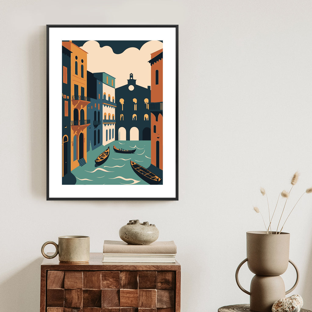Plakat Canal Grande Z Gondolami W Wenecji Ilustracja Rama Aluminiowa Kolor Czarny