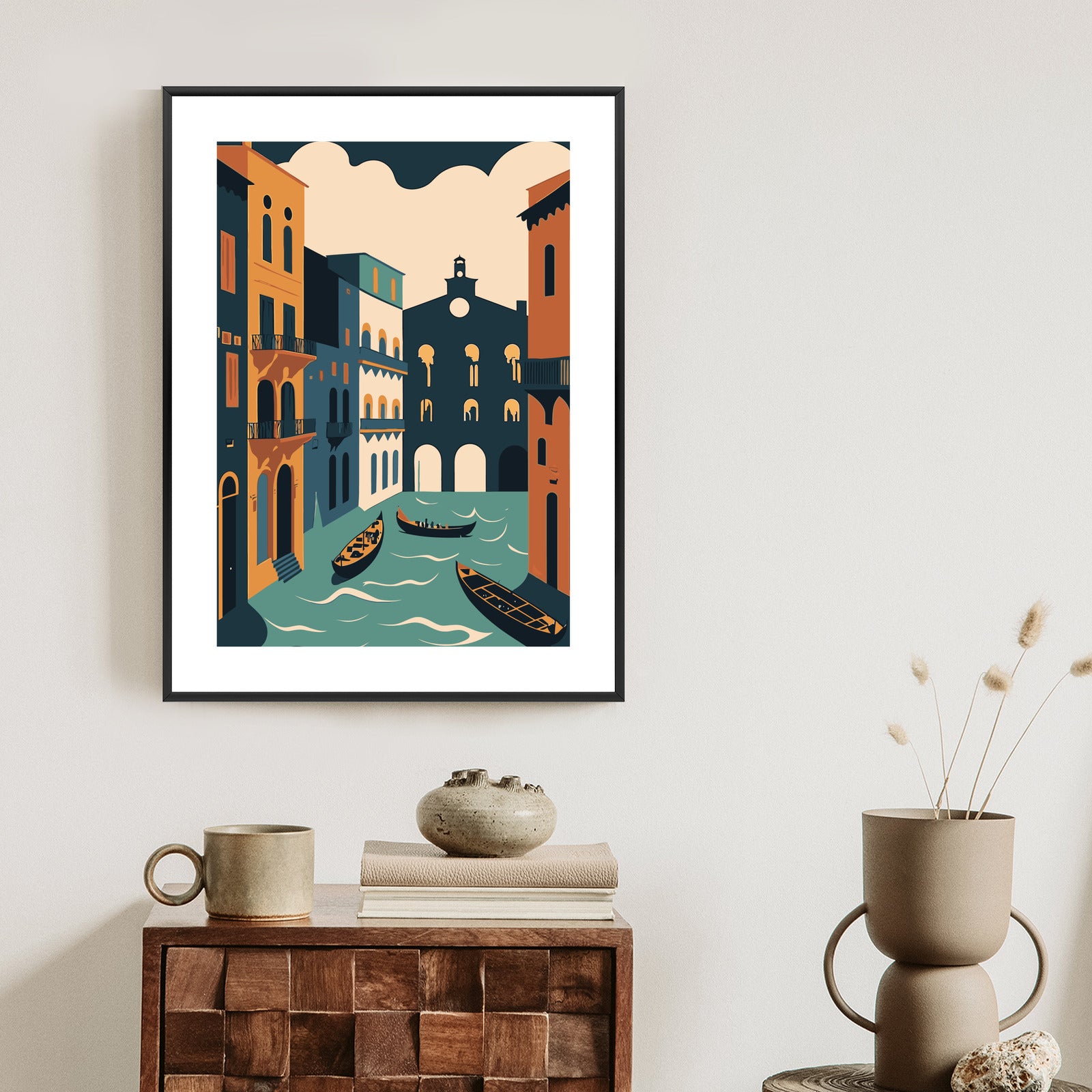 Plakat Canal Grande Z Gondolami W Wenecji Ilustracja Rama Aluminiowa Kolor Czarny