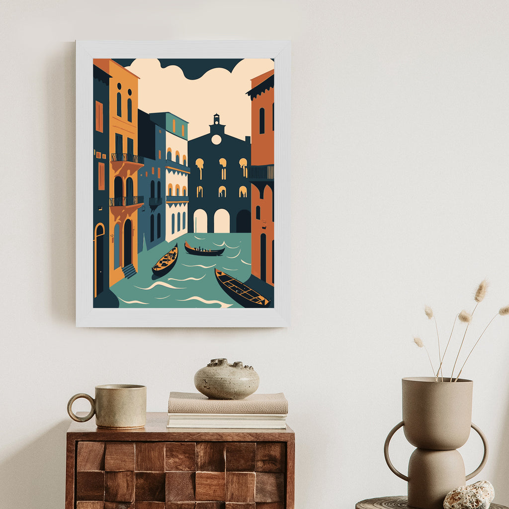 Plakat Canal Grande Z Gondolami W Wenecji Ilustracja Rama Aluminiowa Kolor Czarny